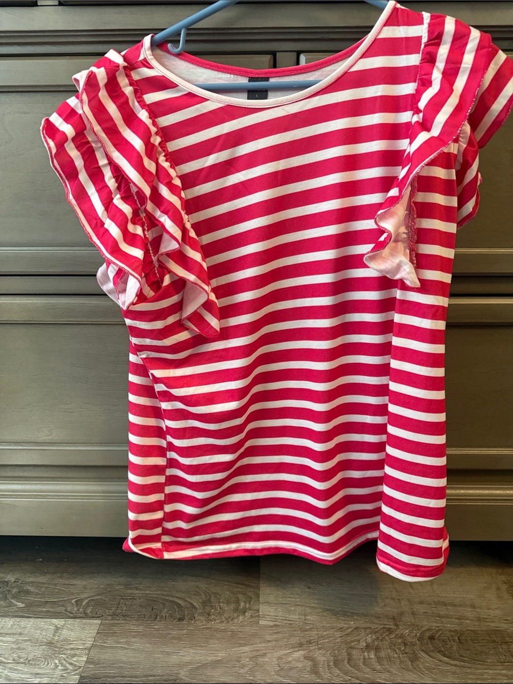 SHEIN Red & White Striped Ruffle Sleeve Top